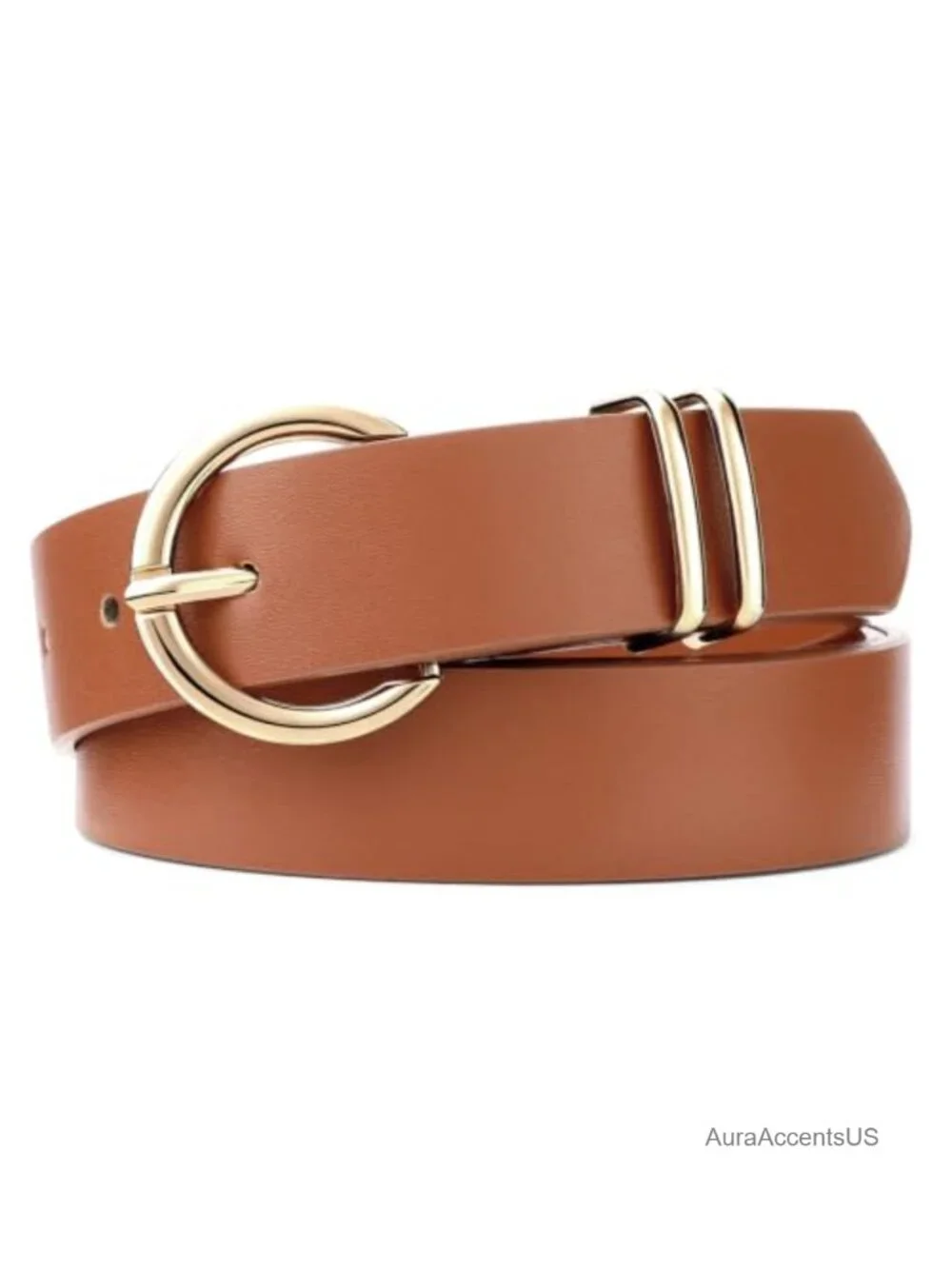 PU Leather Belt with Gold Buckle for Women Waist Dress Belt